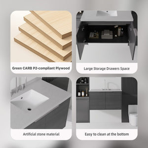 English Elm 36 Inch Wall Mounted Bathroom Vanity with Integrated Sink and Marble Cultured Countertop Grey Granite White B2775S00153