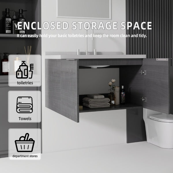 English Elm 36 Inch Wall Mounted Bathroom Vanity with Integrated Sink and Marble Cultured Countertop Grey Granite White B2775S00153