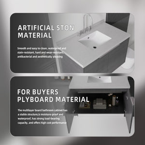 English Elm 36 Inch Wall Mounted Bathroom Vanity with Integrated Sink and Marble Cultured Countertop Grey Granite White B2775S00153