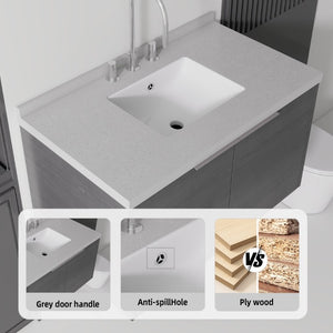 English Elm 36 Inch Wall Mounted Bathroom Vanity with Integrated Sink and Marble Cultured Countertop Grey Granite White B2775S00153