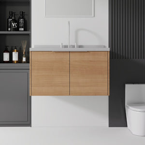 English Elm 36 Inch Wall Mounted Bathroom Vanity with Integrated Sink and Marble Cultured Countertop Oak Granite White B2775S00154