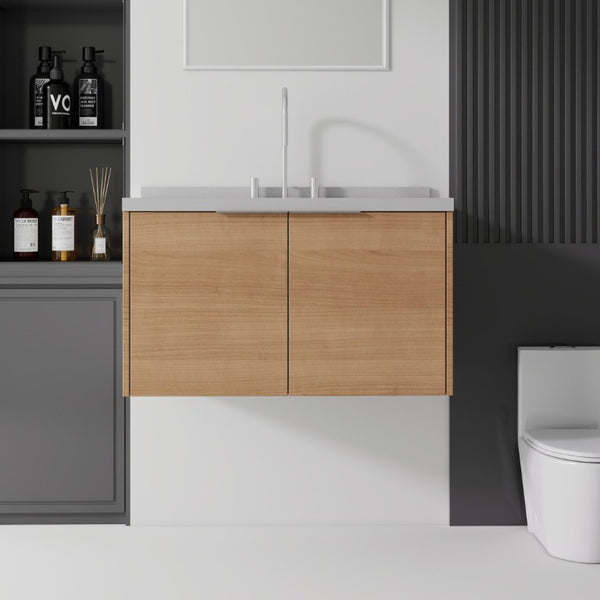 English Elm 36 Inch Wall Mounted Bathroom Vanity with Integrated Sink and Marble Cultured Countertop Oak Granite White B2775S00154