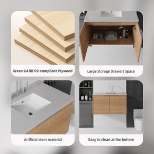 English Elm 36 Inch Wall Mounted Bathroom Vanity with Integrated Sink and Marble Cultured Countertop Oak Granite White B2775S00154