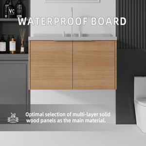 English Elm 36 Inch Wall Mounted Bathroom Vanity with Integrated Sink and Marble Cultured Countertop Oak Granite White B2775S00154