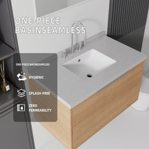 English Elm 36 Inch Wall Mounted Bathroom Vanity with Integrated Sink and Marble Cultured Countertop Oak Granite White B2775S00154