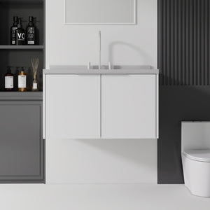 English Elm 36 Inch Wall Mounted Bathroom Vanity with Integrated Sink and Marble Cultured Countertop White Granite White B2775S00155