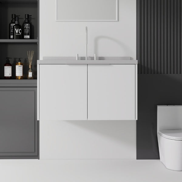 English Elm 36 Inch Wall Mounted Bathroom Vanity with Integrated Sink and Marble Cultured Countertop White Granite White B2775S00155