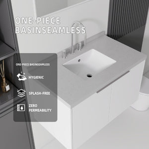 English Elm 36 Inch Wall Mounted Bathroom Vanity with Integrated Sink and Marble Cultured Countertop White Granite White B2775S00155