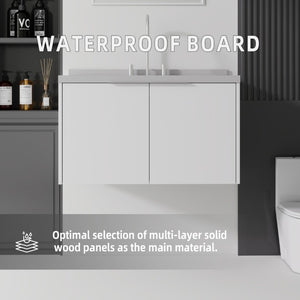 English Elm 36 Inch Wall Mounted Bathroom Vanity with Integrated Sink and Marble Cultured Countertop White Granite White B2775S00155
