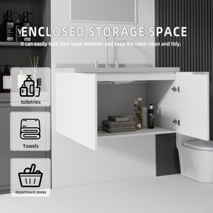 English Elm 36 Inch Wall Mounted Bathroom Vanity with Integrated Sink and Marble Cultured Countertop White Granite White B2775S00155