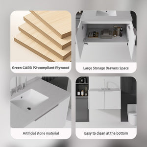 English Elm 36 Inch Wall Mounted Bathroom Vanity with Integrated Sink and Marble Cultured Countertop White Granite White B2775S00155