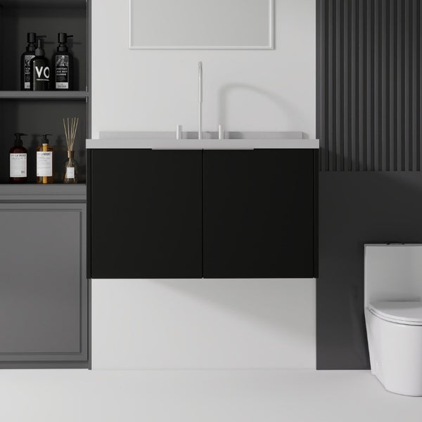 English Elm 36 Inch Wall Mounted Bathroom Vanity with Integrated Sink and Marble Cultured Countertop Black Granite White B2775S00156