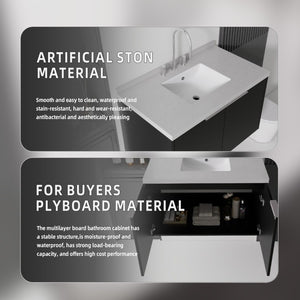 English Elm 36 Inch Wall Mounted Bathroom Vanity with Integrated Sink and Marble Cultured Countertop Black Granite White B2775S00156