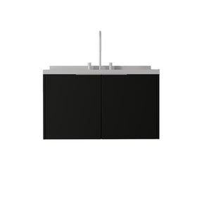 English Elm 36 Inch Wall Mounted Bathroom Vanity with Integrated Sink and Marble Cultured Countertop Black Granite White B2775S00156