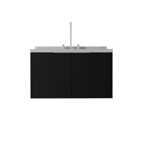 English Elm 36 Inch Wall Mounted Bathroom Vanity with Integrated Sink and Marble Cultured Countertop Black Granite White B2775S00156