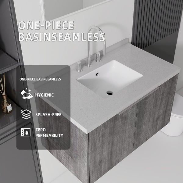 English Elm 36 Inch Wall Mounted Bathroom Vanity with Integrated Sink and Marble Cultured Countertop Grey - B Granite White B2775S00157