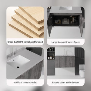 English Elm 36 Inch Wall Mounted Bathroom Vanity with Integrated Sink and Marble Cultured Countertop Grey - B Granite White B2775S00157