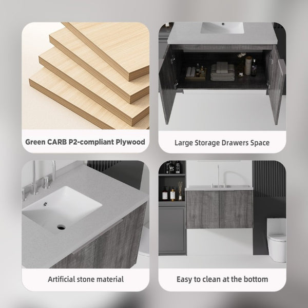 English Elm 36 Inch Wall Mounted Bathroom Vanity with Integrated Sink and Marble Cultured Countertop Grey - B Granite White B2775S00157
