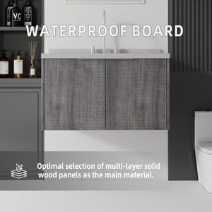 English Elm 36 Inch Wall Mounted Bathroom Vanity with Integrated Sink and Marble Cultured Countertop Grey - B Granite White B2775S00157