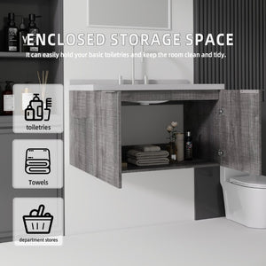 English Elm 36 Inch Wall Mounted Bathroom Vanity with Integrated Sink and Marble Cultured Countertop Grey - B Granite White B2775S00157