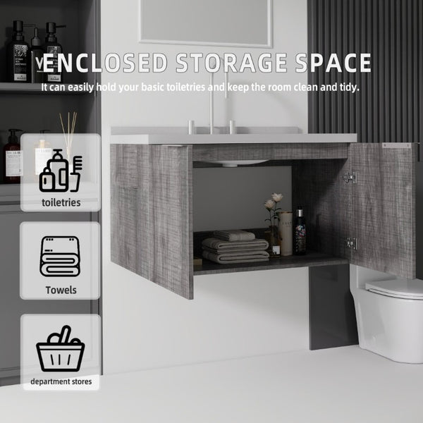 English Elm 36 Inch Wall Mounted Bathroom Vanity with Integrated Sink and Marble Cultured Countertop Grey - B Granite White B2775S00157