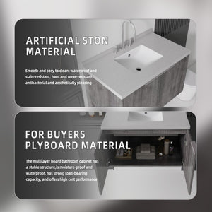 English Elm 36 Inch Wall Mounted Bathroom Vanity with Integrated Sink and Marble Cultured Countertop Grey - B Granite White B2775S00157