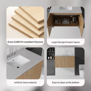 English Elm 36 Inch Wall Mounted Bathroom Vanity with Integrated Sink and Marble Cultured Countertop Oak - B Granite White B2775S00158