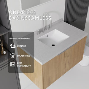 English Elm 36 Inch Wall Mounted Bathroom Vanity with Integrated Sink and Marble Cultured Countertop Oak - B Granite White B2775S00158