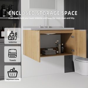 English Elm 36 Inch Wall Mounted Bathroom Vanity with Integrated Sink and Marble Cultured Countertop Oak - B Granite White B2775S00158