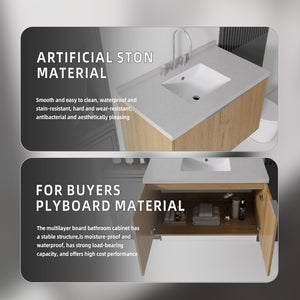 English Elm 36 Inch Wall Mounted Bathroom Vanity with Integrated Sink and Marble Cultured Countertop Oak - B Granite White B2775S00158