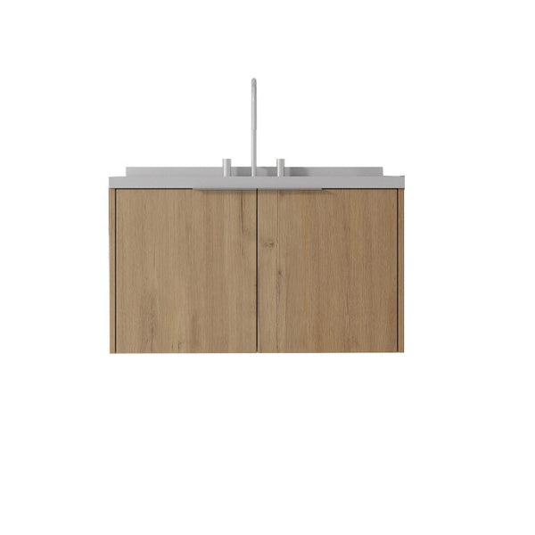 English Elm 36 Inch Wall Mounted Bathroom Vanity with Integrated Sink and Marble Cultured Countertop Oak - B Granite White B2775S00158