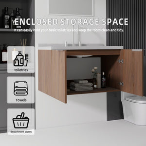 English Elm 36 Inch Wall Mounted Bathroom Vanity with Integrated Sink and Marble Cultured Countertop Brown Granite White B2775S00159