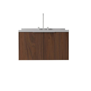 English Elm 36 Inch Wall Mounted Bathroom Vanity with Integrated Sink and Marble Cultured Countertop Brown Granite White B2775S00159