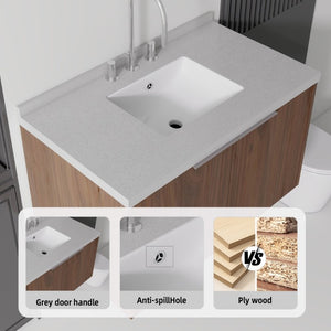 English Elm 36 Inch Wall Mounted Bathroom Vanity with Integrated Sink and Marble Cultured Countertop Brown Granite White B2775S00159