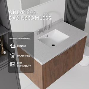 English Elm 36 Inch Wall Mounted Bathroom Vanity with Integrated Sink and Marble Cultured Countertop Brown Granite White B2775S00159