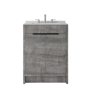 English Elm 24 Inch Freestanding Bathroom Vanity with Cultured Marble Top Soft Close Door Storage Grey Carrara White B2775S00160