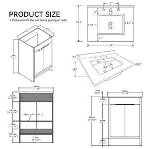 English Elm 24 Inch Freestanding Bathroom Vanity with Cultured Marble Top Soft Close Door Storage Brown Carrara White B2775S00162