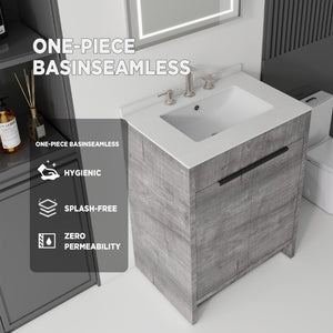 English Elm 24 Inch Freestanding Bathroom Vanity with Cultured Marble Top Soft Close Door Storage Grey Granite White B2775S00163