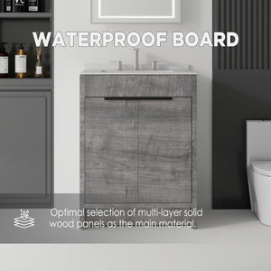 English Elm 24 Inch Freestanding Bathroom Vanity with Cultured Marble Top Soft Close Door Storage Grey Granite White B2775S00163