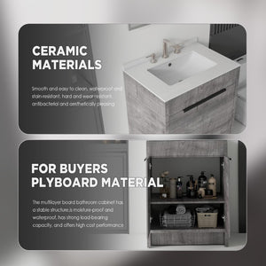 English Elm 24 Inch Freestanding Bathroom Vanity with Cultured Marble Top Soft Close Door Storage Grey Granite White B2775S00163