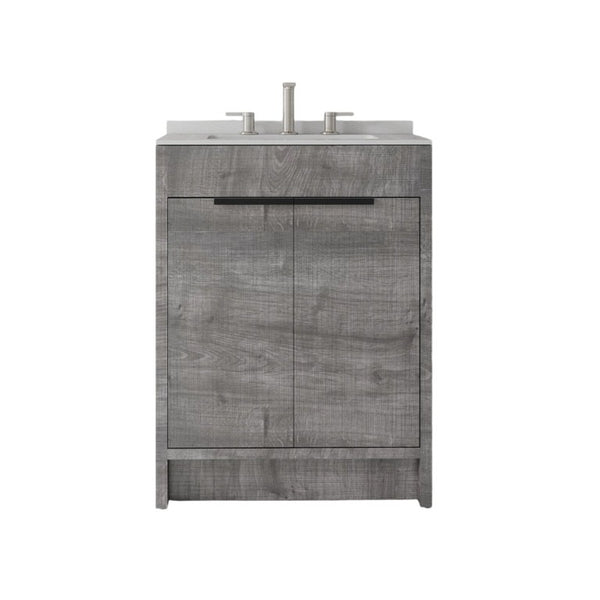 English Elm 24 Inch Freestanding Bathroom Vanity with Cultured Marble Top Soft Close Door Storage Grey Granite White B2775S00163