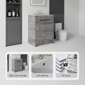 English Elm 24 Inch Freestanding Bathroom Vanity with Cultured Marble Top Soft Close Door Storage Grey Granite White B2775S00163