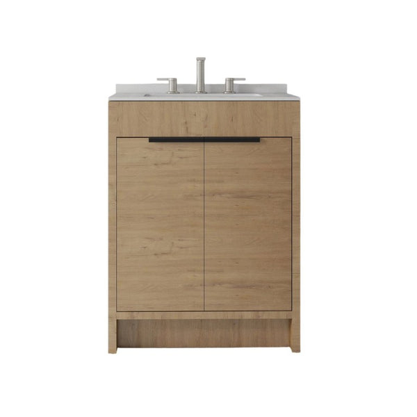 English Elm 24 Inch Freestanding Bathroom Vanity with Cultured Marble Top Soft Close Door Storage Oak Granite White B2775S00164