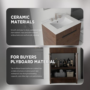 English Elm 24 Inch Freestanding Bathroom Vanity with Cultured Marble Top Soft Close Door Storage Brown Granite White B2775S00165