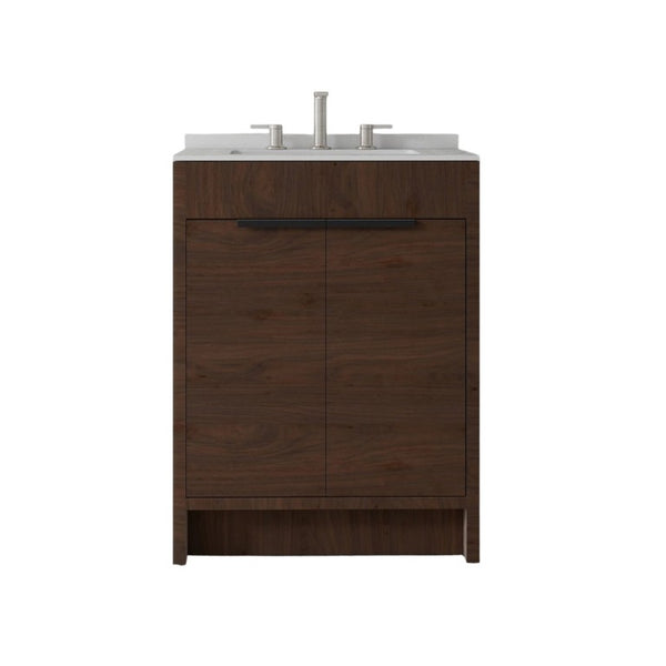 English Elm 24 Inch Freestanding Bathroom Vanity with Cultured Marble Top Soft Close Door Storage Brown Granite White B2775S00165