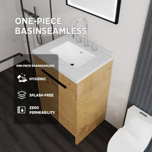 English Elm 24 Inch Freestanding Bathroom Vanity Plywood Cabinet Cultured Marble Sink Top Oak Carrara White B2775S00167