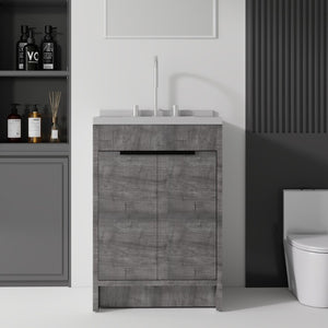English Elm 24 Inch Freestanding Bathroom Vanity Plywood Cabinet Cultured Marble Sink Top Grey Granite White B2775S00169