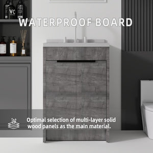 English Elm 24 Inch Freestanding Bathroom Vanity Plywood Cabinet Cultured Marble Sink Top Grey Granite White B2775S00169