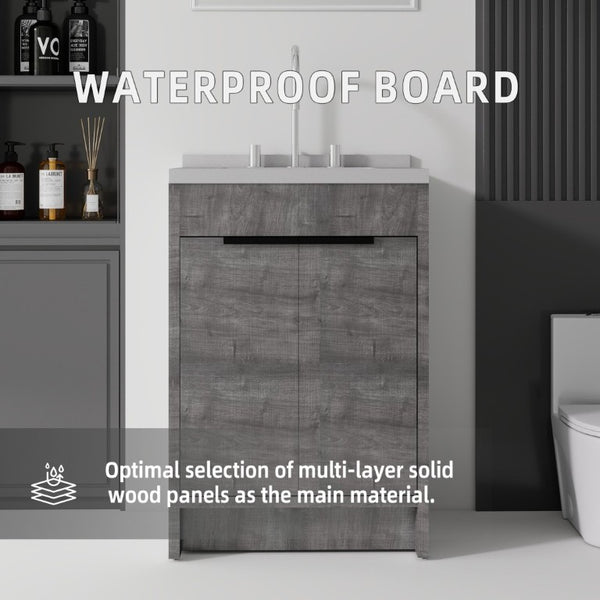 English Elm 24 Inch Freestanding Bathroom Vanity Plywood Cabinet Cultured Marble Sink Top Grey Granite White B2775S00169
