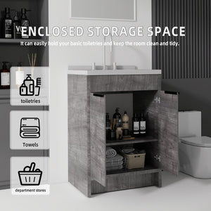 English Elm 24 Inch Freestanding Bathroom Vanity Plywood Cabinet Cultured Marble Sink Top Grey Granite White B2775S00169